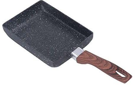 Tamagoyaki Sartén japonesa para tortillas Sartén antiadherente para rollos de huevo Sartén rectangular Mango de madera Aluminio de alta resistencia Sartén cuadrada multiusos japonesa a prueba de palos