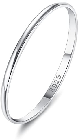 MILACOLATO 925 Sterling Silver Ring for Women Men High Polished Plain Stackable Thumb Rings Tarnish Resistant Wedding Band Ring Comfort Fit Size 7, 1mm Ring
