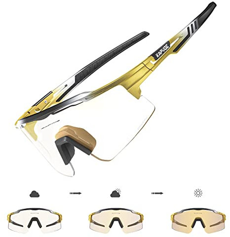 KAPVOE Selbsttönend Fahrradbrille Photochromatische UV400 Schutz Klar Sportsonnenbrille für Herren Damen Sport Radfahren MTB Radbrille Sportbrille Fahren Baseball Laufen Angeln Golf Gold 13