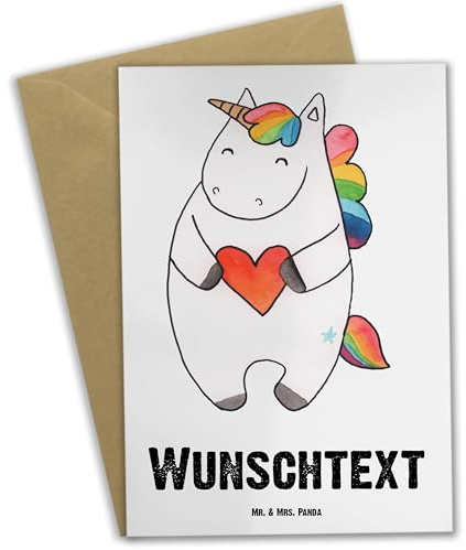 Mr. & Mrs. Panda Grußkarten Personalisiert Einhorn Herz - Personalisierte Geschenke, Bunt, Unicorn, Grußkarte, individuelle, Lustig, Einhörner, Karte, personalisierbar, böse