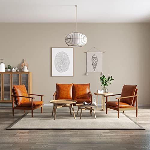 Tidyard 3-TLG. Sofagarnitur Schlafsofa Polstersofa Tagesbett Schlafcouch Sofabett Bettcouch Sofa Couch Bettsofa Couchgarnitur Sofa Garnitur Polstergarnitur Braun Echtleder und Massivholz Akazie