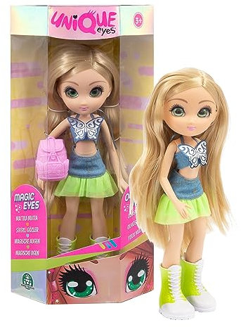 UNIQUE EYES, MYM443 - Amy Puppe mit ihrem Augenlook mit Frühlingssommerkleidung, Spielzeug für Kinder ab 3 Jahren