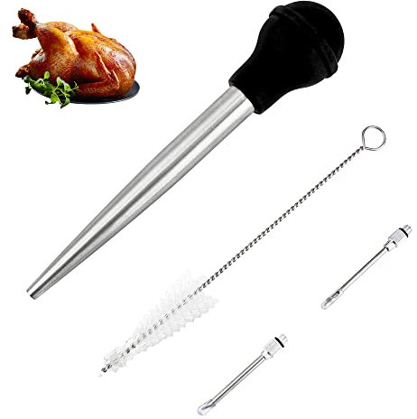Seringue à dinde pour la cuisine, grand injecteur à viande en acier inoxydable, avec brosse de nettoyage et 2 aiguilles à marinade, noir