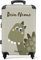 NoBoringSuitcases.com® Koffer personalisiert, 67x43x25cm - Reisekoffer - Kinderkoffer, Kinder Koffer Jungs - Hartschalenkoffer - Fröhlicher Dinosaurier - Mittelgroß mit Rollen - Koffer mit Namen