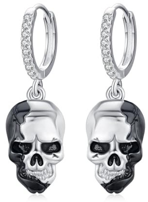 Totenkopf Ohrringe Silber 925 Totenkopf Creolen Ohrringe Halloween Schmuck Totenkopf Geschenke für Unisex Damen Herren Mädchen Teenager