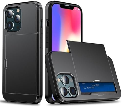 Case for Iphone 15 Pro Black with slide card holder for bank, oyster card cash for protection