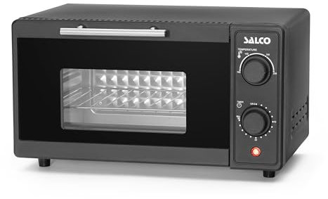 Salco Mini-Four | Capacité 9 Litres | 700W | Avec Minuterie & Arrêt Automatique | 100-230°C | Griller, Toaster & Gratiner | Plaque de cuisson en aluminium & Grille incluses | Noir Mat