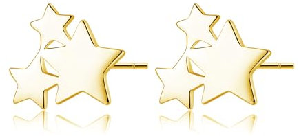 SLUYNZ Solid 925 Sterling Silber Stern Ohrringe Ohrstecker für Frauen Damen kleine Stern Pfosten Ohrstecker (B-Gold)