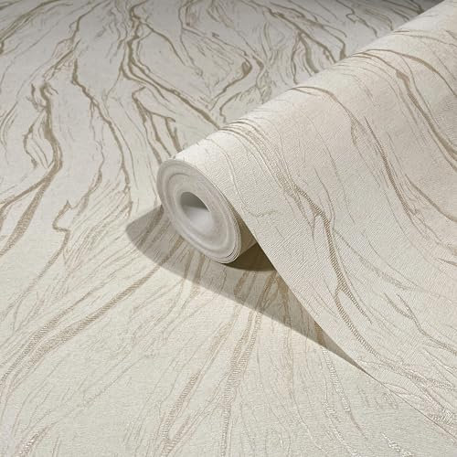 marburg Tapete Marmoroptik Beige Creme Struktur Streifen Marmor Klassisch für Wohnzimmer Schlafzimmer MADE IN GERMANY 10,05 x 0,70m