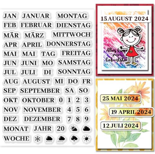 GLOBLELAND Deutscher Kalender, Transparente Stempel, Geburtstagsstempel Für DIY Scrapbooking, Sprüche, Deutsches Silikon, Transparente Stempel, Transparente Stempel, Siegel Für Karten, Tagebuch