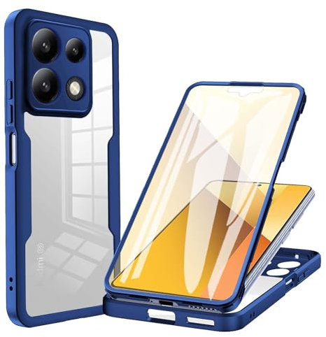 WBWONE Funda para Xiaomi Poco X6 Pro 5G con Protector de Pantalla Incorporado, Antigolpes Transparente PC Carcasa Bumper Silicona TPU Protección Case. Azul