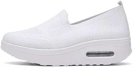GYCF Zapatos Ortopédicos para Mujer,Fascitis Plantar sin Cordones con Colchón Zapatos Comodos Zapatillas Sneaker Antideslizantes Casual Sneakers,Blanco,39EU