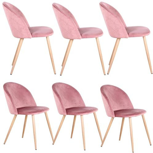 Uderkiny 6er-Set Esszimmerstuhl, Esszimmerstuhl aus Samt, Frisierstuhl, Samtstoff, Eisenbeine mit Holzmaserung, Geeignet für Büro/Café/Küche/Wohnzimmer/Esszimmer/Schlafzimmer(Rosa,6)