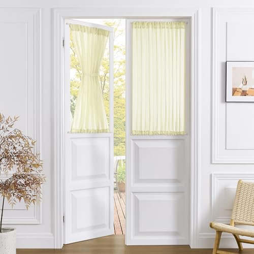 Tollpiz Kurzer durchscheinender Türvorhang, Leinenstruktur, durchscheinend, lichtfilternd, Voile, Terrassentür, Stangentasche, französische Tür, 137,2 x 137,2 cm lang, transparentes Gelb, 1 Paneel