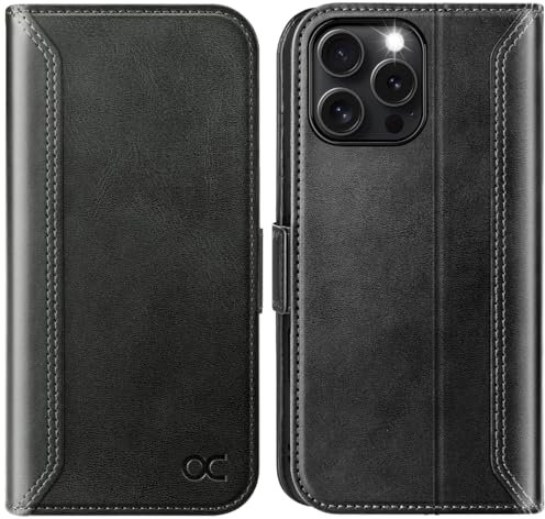 OCASE for iPhone 16 Pro Case, PU Leather Wallet, Magnetic Flip Folio Cover with RFID Blocking, Card Holders, Shockproof TPU, and Kickstand for 6.3 Inch iPhone 16 Pro (2024), Retro Black