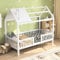DIYHOM Kinderbett Hausbett 90 x 200 cm, Holzbett für Kinder mit Schornstein, Rausfallschutz und Lattenrost, Dekoratives Dach, Weiß