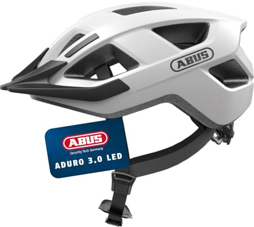 ABUS Fahrradhelm Aduro 3.0 LED - Sportiver City-Helm in stilvollem Design für alltägliche und sportliche Touren - mit Rücklicht - für Damen und Herren - Größe M, Weiß
