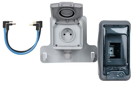 Prise de Recharge IP54 pour Voitures électriques, avec Interrupteur FI/LS 20A, Prise française (Prise + 2 Modules Coffret+ 2 Cordons)