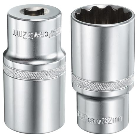 sourcing map 2pcs 1/2 Drive by 10mm 12-Point Shallow Socket 38mm Length Metric Spline Socket