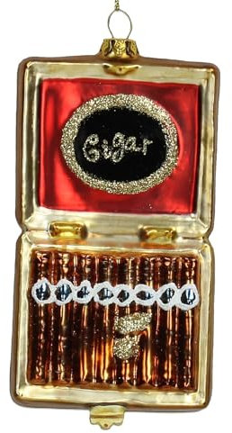 Christbaumschmuck 12,7cm Glas - Zigarren Figur zum Aufhängen - handbemalt & mit Glitzer - Weihnachtsbaum Anhänger für Weihnachten - Christbaumanhänger & Weihnachtsbaumschmuck - Zigarillos Braun Rot