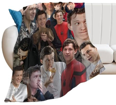 QapLWczK Collage Tom Holland Decke, ultraweiche Flanell-Fleecedecke, stilvoll, Schlafzimmer, Wohnzimmer, Sofa, warme Decke, für alle Jahreszeiten, 152,4 x 127 cm