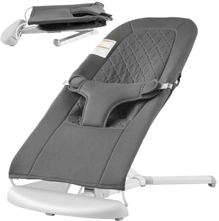 VEVOR Sdraietta per Bambini, Seggiolino Pieghevole Neonati 0-9 Mesi, con 2 Angoli di Reclinazione Cintura di Sicurezza a 3 Punti, Sdraietta Portatile Neonati con Borsa per il Trasporto Grigio Scuro