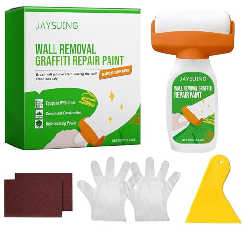 ZITUZY 500g Wandfarbe Ausbessern Weiß Roller, 2 in 1 Wandreparatur RollbüRste, Wandreparatur-RollbüRste mit Wandreparaturpaste, für Graffiti, Flecken, Kratzer, Risse und beschädigte Wände