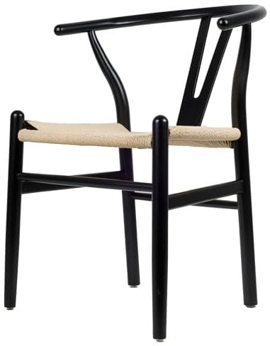 Moderner Wishbone Esszimmerstuhl, schwarz, beige, massives Buchenholzgestell, skandinavischer Stil Möbel