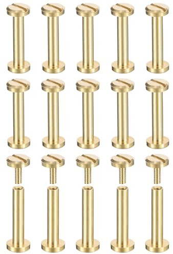 sourcing map 25Pack Brass Chicago Screws, 15x6mm Flat Head Screw Back Binding Post Nail Stud Rivets for DIY Leather Craft Belt Strap, Brass Tone