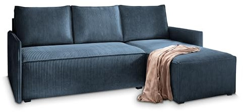 Masseno Ecksofa PERUSI mit Schlaffunktion L-Form, Sofa mit Bettkasten, Wohnzimmersofa, Couch, Soffa, Bettsofa, Couchgarnitur- Blau, POSO 05