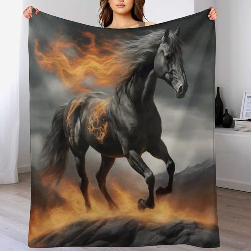 Horse Decke Wohndecke Warm & Kuschelig, Überwurf Ideal Für Draußen, Camping, Couch, Bett, Reisen – Wolldecke 130×150cm