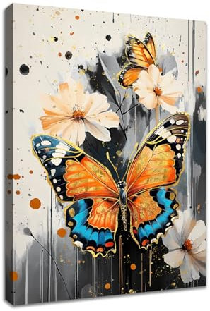WENGTIAO Bunte Schmetterlinge Leinwand Bilder Kunstdrucke Gerahmte Bild Aesthetic Vintage Blumen Malerei auf Leinwand Modern Wohnzimmer Schlafzimmer Wanddeko 30x40 cm