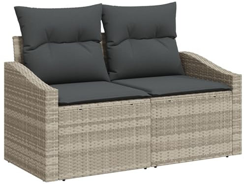 vidaXL Outdoor 2-Sitzer Garten-Sofa mit Stauraum & Kissen in Hellgrau, wetterfest, bequem, perfekt für Balkon und Terrasse, modernes Lounge-Sofa für den Außenbereich