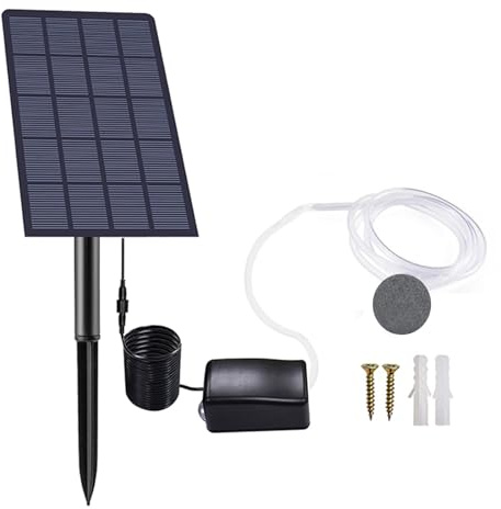 Ylnailky Solar Luftpumpe Teich | Solar Teichbelüfter | 2.5W Teichpumpe Solars Sauerstoffpumpe | Mit Luftschläuche & Luftblasensteinen & Erdspieß | Solarteichluftpumpe Für Outdoor Fischteiche