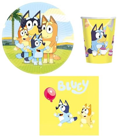 Anila's Bluey Party Set, 52-Piece Set, Plates, Cups, Napkins, Disposable Tableware, Tableware Set.
