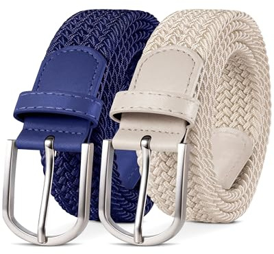 YOUCHAN 2er-Pack Gürtel für Damen und Herren Gürtel Elastische Flechtgürtel 3,3 cm Stretchgürtel mit Verstellbarer Dehnbarer Stoffgürtel Unisex