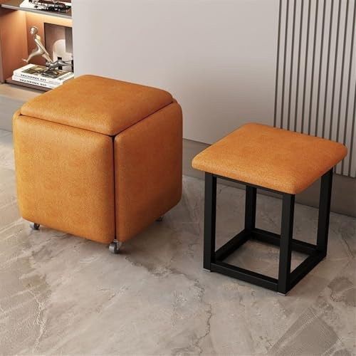 5-in-1-Drehhocker, Würfel mit rollenden Rollen, stapelbare Ottoman-Fußhocker für Wohnzimmer und Schlafzimmer, bewegliche Sofastühle, vielseitige Sitzgelegenheiten (Farbe: Oge technisches Stoff)