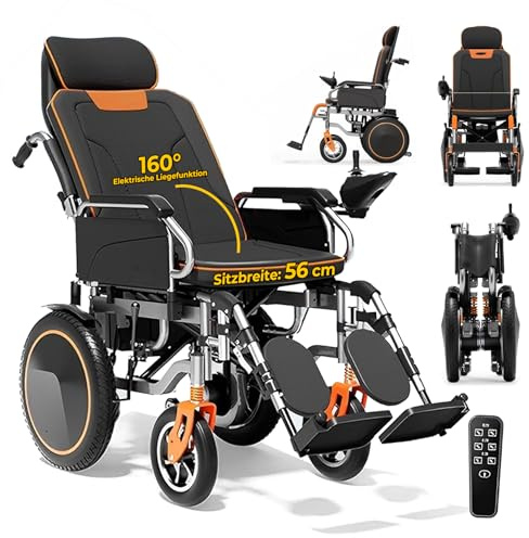 ZQHQKJ Elektrorollstuhl faltbar – 30–45 km (20/30 Ah), XXL Sitz 56 cm, 500 W Motor, bis 150 kg, elektrische Liegefunktion 160°, Schubhilfe, pannensichere Vollreifen,30A