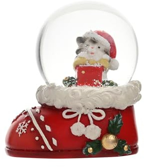 Widdop Christmas Snow Globe in Festive Boot Design – Santa Claus Figurine Inside Glass Globe with Snow Effect – Traditional Winter Decoration for Mantel, Shelf or Table Display