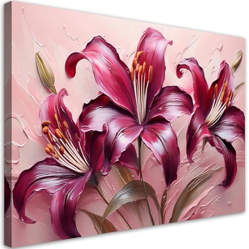 Feeby Bilder - Foto Geschenk - Pastellrote Lilien Blumen - 100x70 1tlg - Leinwandbilder Wohnzimmer - Wandbild über dem Bett - Bild Schlafzimmer - Aesthetic Zimmer Deko - Modern Pictures