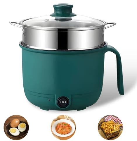 Elektrische Hot Pot 1.5L, Tragbare Mini Antihaft Multikocher, Elektrischer Kochtopf Mit Dampfgarer, Kochtopf Elektrisch Mit Doppelter Leistungssteuerung Für Zuhause, Büro Und Studentenwohnheim(Grün)