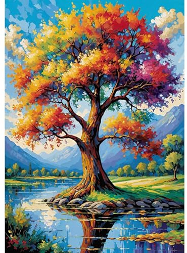 NAIMOER Diamond Painting, Baum des Lebens 5D Diamant Painting Bilder, Landschaft Diamant Painting Set für Erwachsene und Anfänger, DIY Mosaikherstellung Bastelset für Haus Wanddeko, 30x40cm