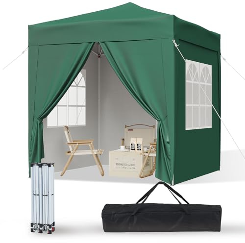 Aoxun 2 x 2 m Faltpavillon mit Seitenwänden, Metallrahmen-Schutzzelt für Gartenpartys, mit Moskitonetzen und Tragetasche, Grün