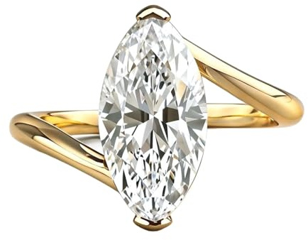 TUSRORSU Bague de fiançailles en moissanite solitaire 2 carats pour femme, couleur D, clarté VVS1, bague de fiançailles marquise en or et diamant en argent sterling 925, taille 5-9