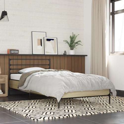 Owoxanthellate Sonoma Eiche Bett 100x200 cm mit Metallbeinen und Sperrholzlatten