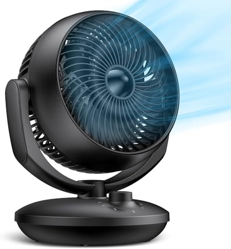 Ventilator Leise, 22dB Tischventilator sehr leise, Fan mit 3 Geschwindigkeiten und Oszillation, Leistungsstarker 3D Turbo Umluftventilator für Schlafzimmer, Büro und Wohnzimmer bis 20m², Schwarz