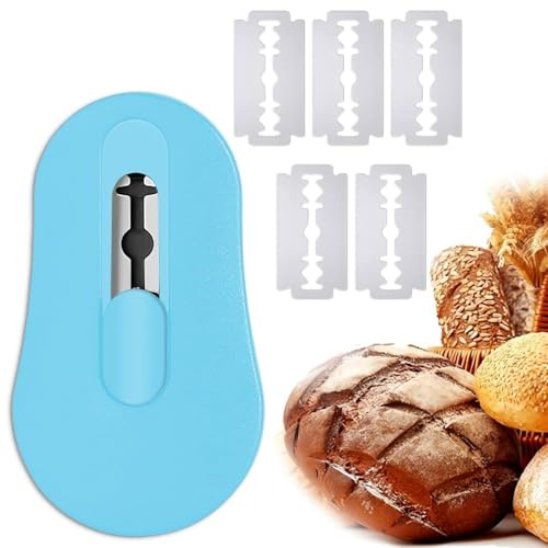 Magnetic Bread Lame Dough Scoring Tool,Sourdough Scoring Tool with 5 Replaceable Stainless Steel Blades,Bread Lame Cutter Refrigerator Magnet,for Dough S-coring,B-Read,Pastries,Food Cutting (Blue)