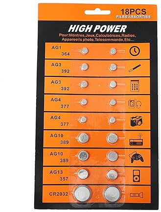 Confezione da 18 batterie a bottone AG1 364 AG3 392 AG4 377 AG10 389 AG13 357 per orologi elettronici, kit di ricambio