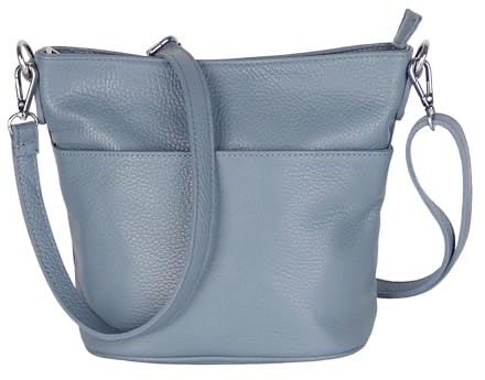 MIRROSI Damen Umhängetasche, Crossbody Bag, Echtleder I Made in Italy (1 Tasche 1 oder 2 Gurt(e)), 24x18x12cm (BXHXT) Mittelgroß