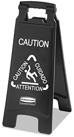 Rubbermaid Commercial Executive Series 26 Inch Multilingual Caution Sign 2-Sided Black